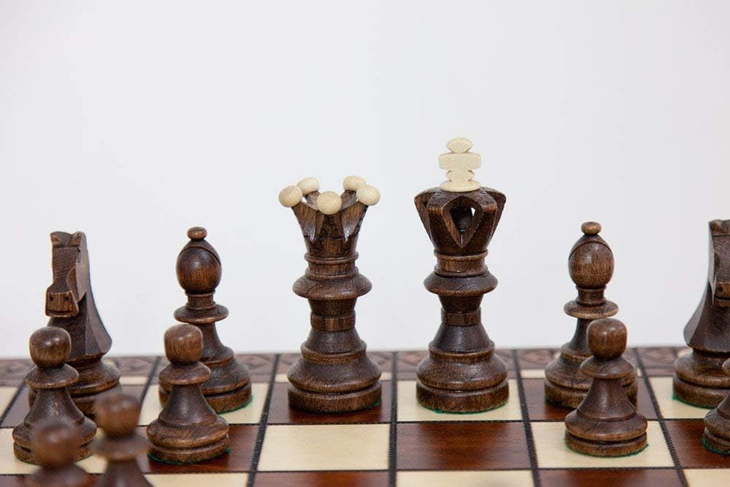 Handmade European Ambassador Chess Set - Wooden 21 Inch Beech & Birch Board with Felt Base - Carved Hornbeam & Sycamore Wood Chess Pieces