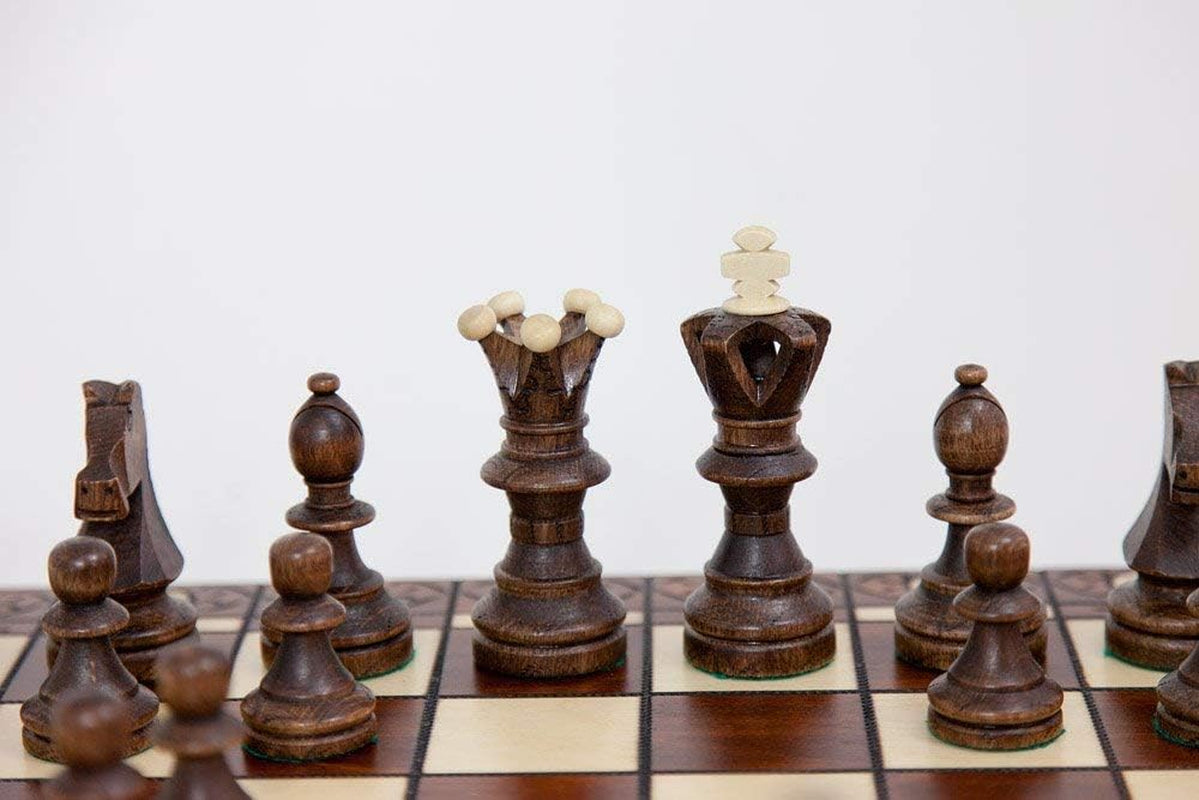 Handmade European Ambassador Chess Set - Wooden 21 Inch Beech & Birch Board with Felt Base - Carved Hornbeam & Sycamore Wood Chess Pieces