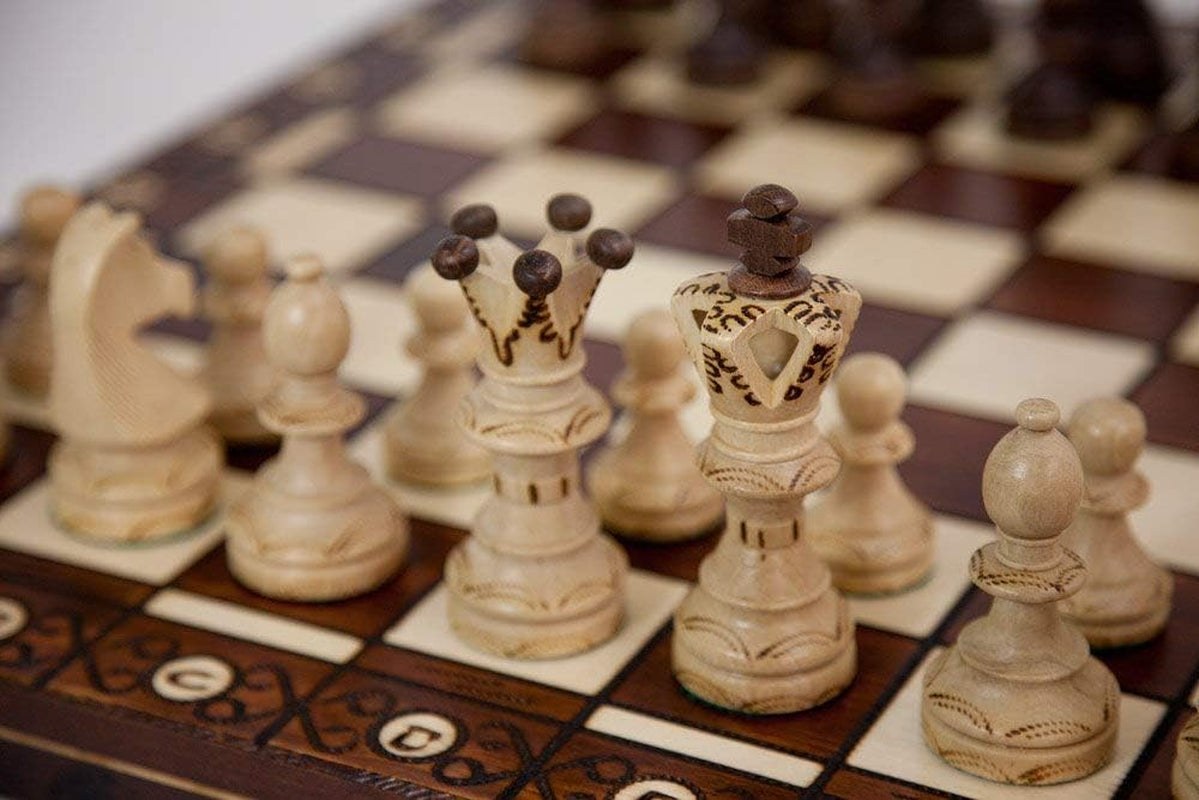 Handmade European Ambassador Chess Set - Wooden 21 Inch Beech & Birch Board with Felt Base - Carved Hornbeam & Sycamore Wood Chess Pieces