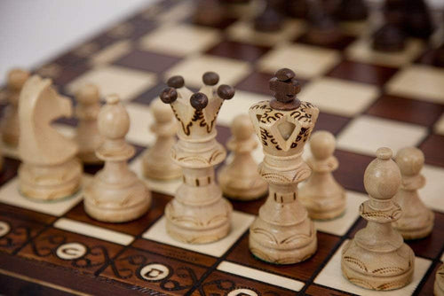 Handmade European Ambassador Chess Set - Wooden 21 Inch Beech & Birch Board with Felt Base - Carved Hornbeam & Sycamore Wood Chess Pieces