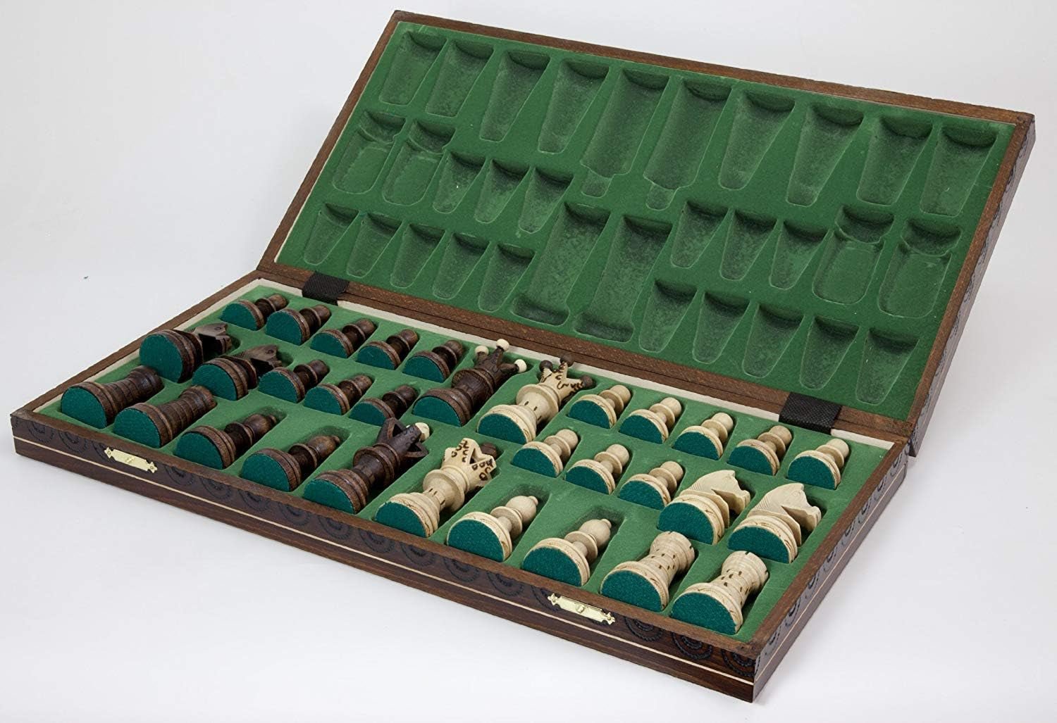 Handmade European Ambassador Chess Set - Wooden 21 Inch Beech & Birch Board with Felt Base - Carved Hornbeam & Sycamore Wood Chess Pieces